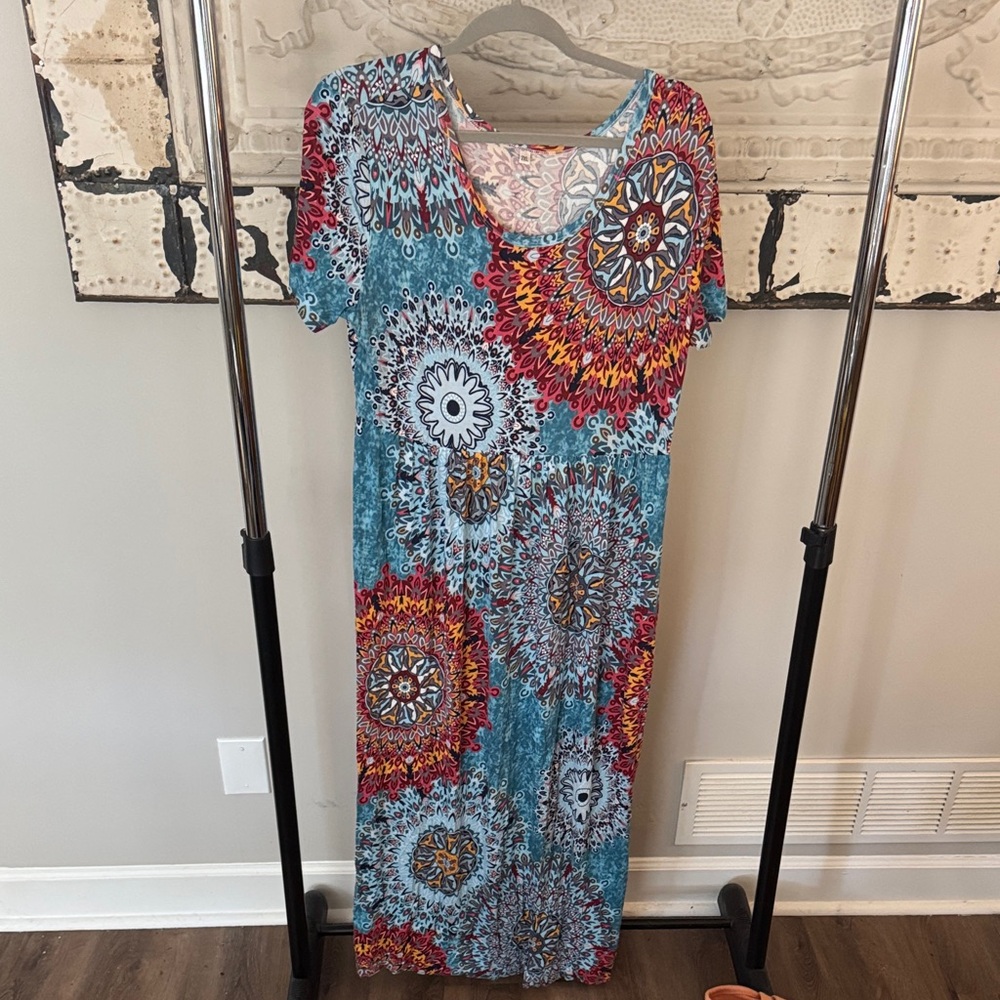 Colorful Mandala Print Maxi Dress